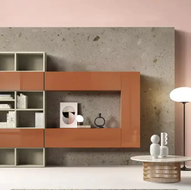 Libreria Kosmos KL216 in melaminico e laccato lucido di Moretti Compact Giorno Notte