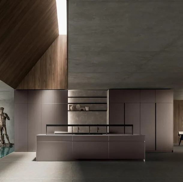 Cucina Design con isola HC-08 Minimal Design 01 in laccato rigato metal di Astra