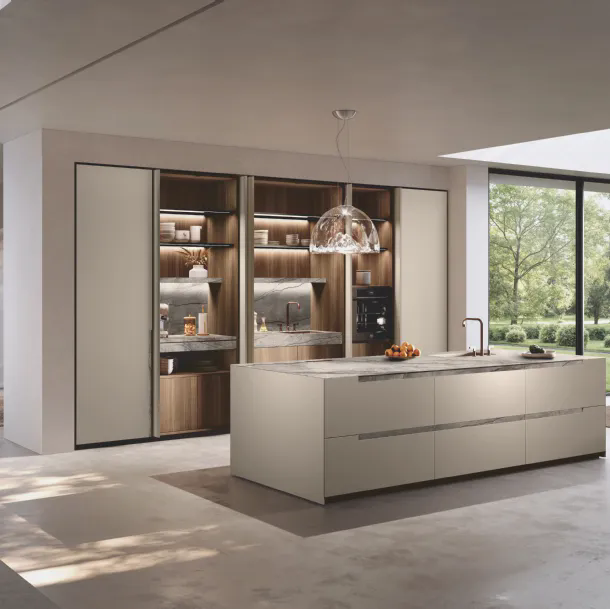 Cucina Design con isola Bluna Maniglia Stone di Binova
