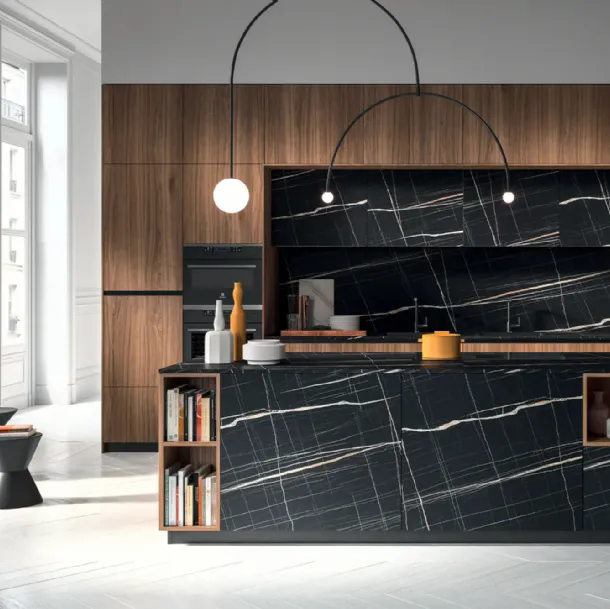 Cucina Design con isola HC-08 High Design 07 in noce e HPL di Astra