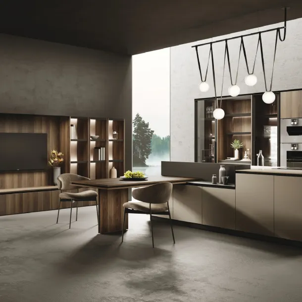 Cucina Moderna con isola Ménta in laminato PET opaco Creta di Miton