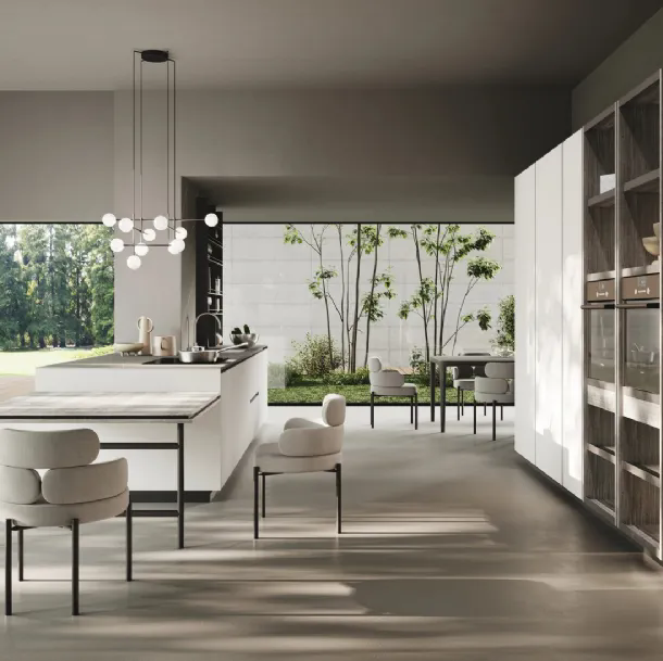 Cucina Moderna con isola Ménta in bilaminato opaco Grigio Emme di Miton