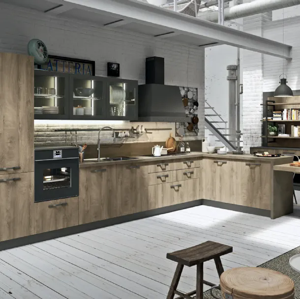 Cucina Moderna con penisola SP-22 Industrial 02 di Astra