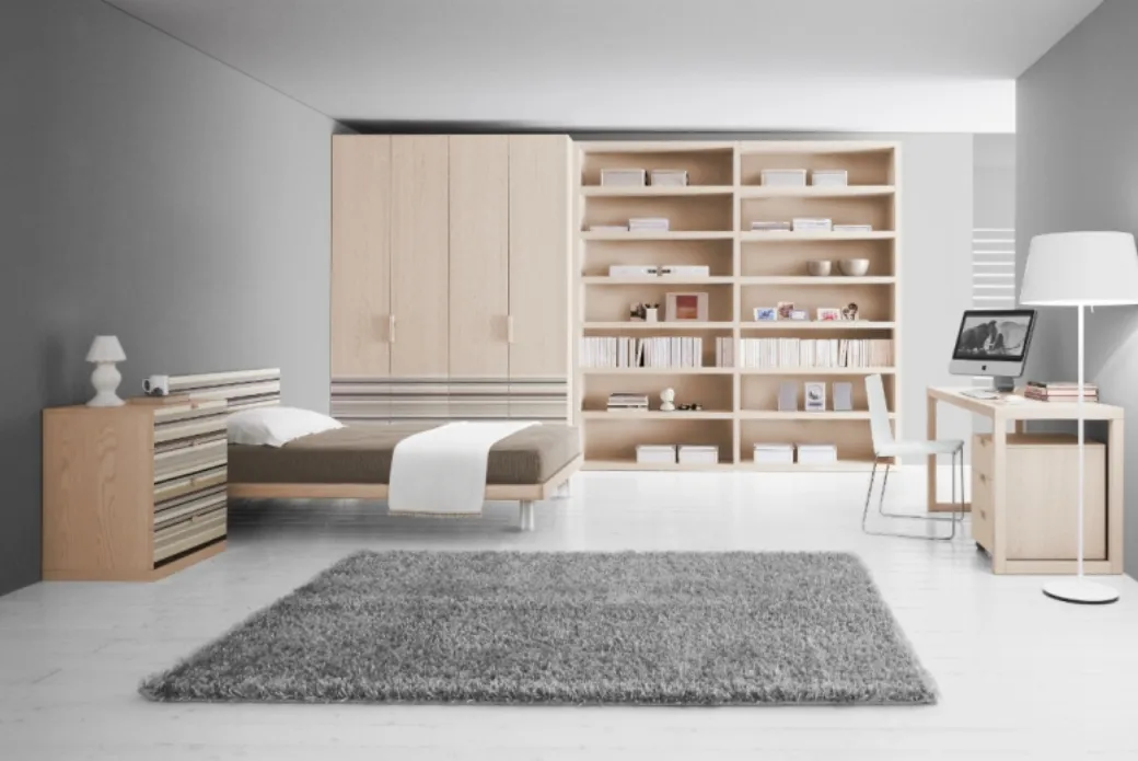 Cameretta con Armadio Quattro Ante e Libreria 