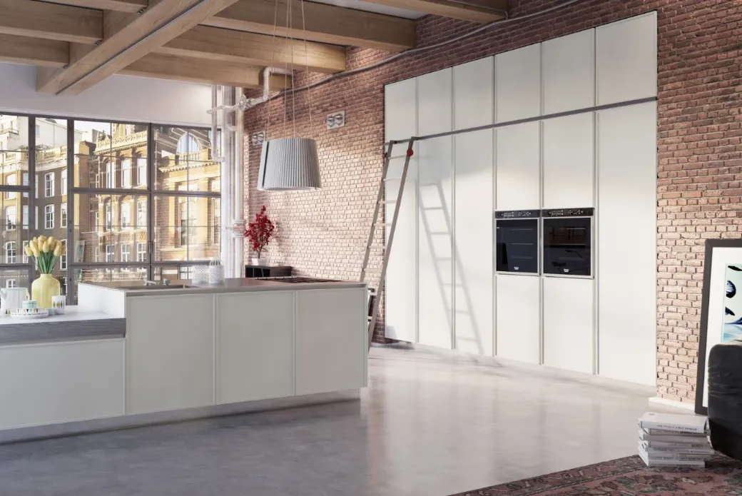 Cucina Laccato Opaco con Scala Scorrevole