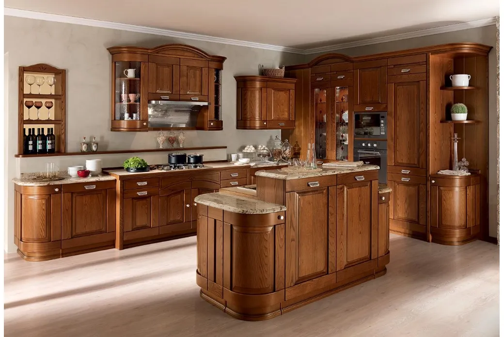 Cucina con Isola in Legno di Castagno