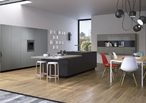 Cucina Laccato Opaco con Tavolo a Penisola