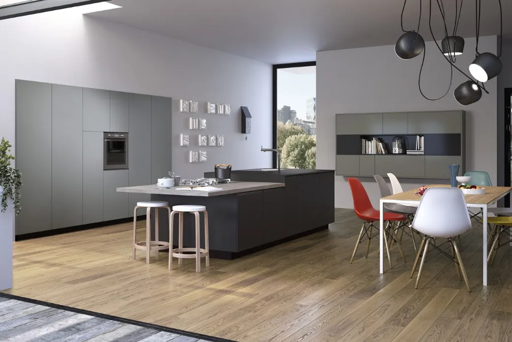 Cucina Laccato Opaco con Tavolo a Penisola