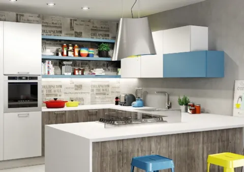 Cucina ad Angolo con Isola Laccato Opaco