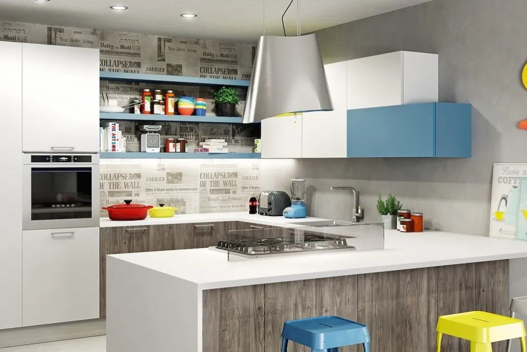 Cucina ad Angolo con Isola Laccato Opaco