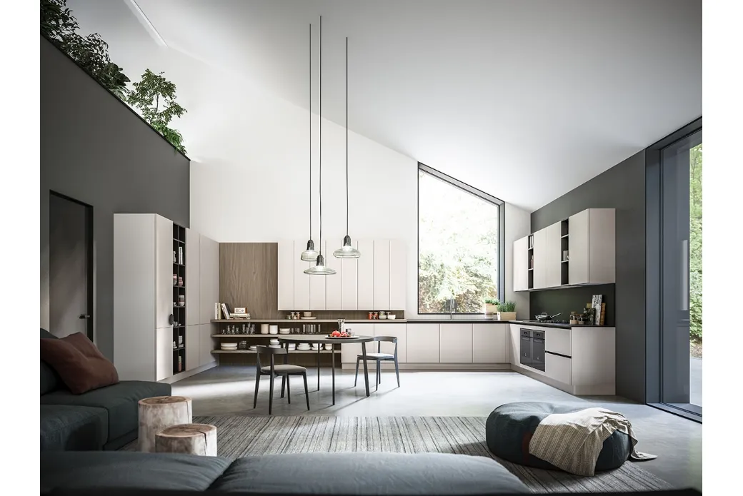 Cucina ad Angolo in Laccato e Nobilitato