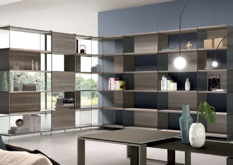 Libreria con Fianchi in Vetro e Piani in Laminato