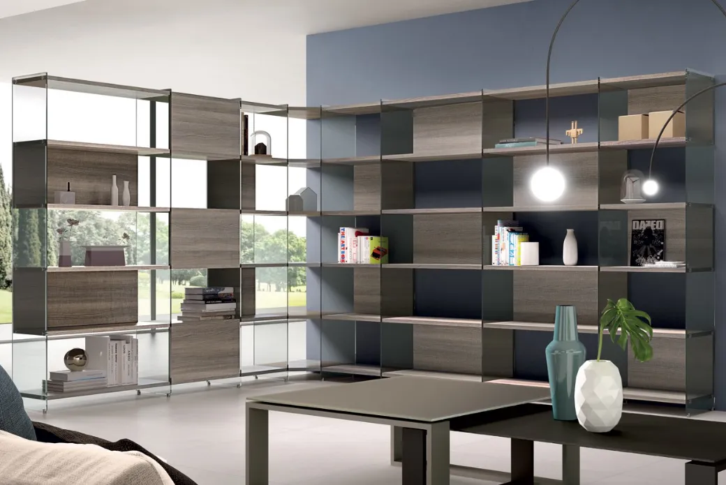 Libreria con Fianchi in Vetro e Piani in Laminato
