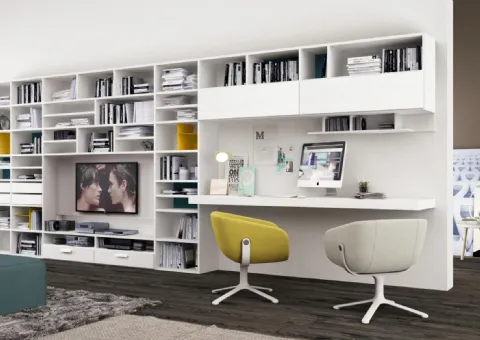 Libreria Laccato Opaco Bianco con Pannelo Tv