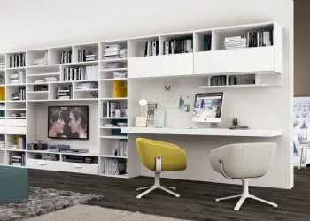 Libreria Laccato Opaco Bianco con Pannelo Tv