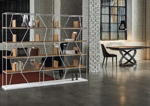 Libreria in Metallo Verniciato e Ripiani in Legno