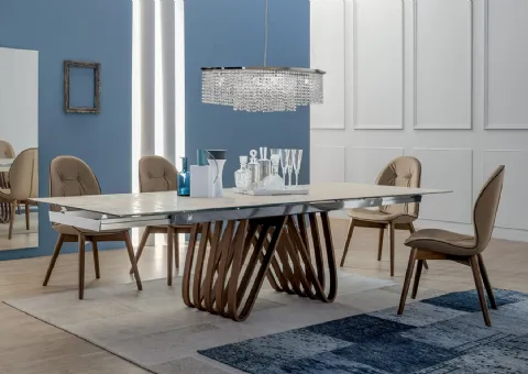 Tavolo con Base in Legno e Piano in Vetro