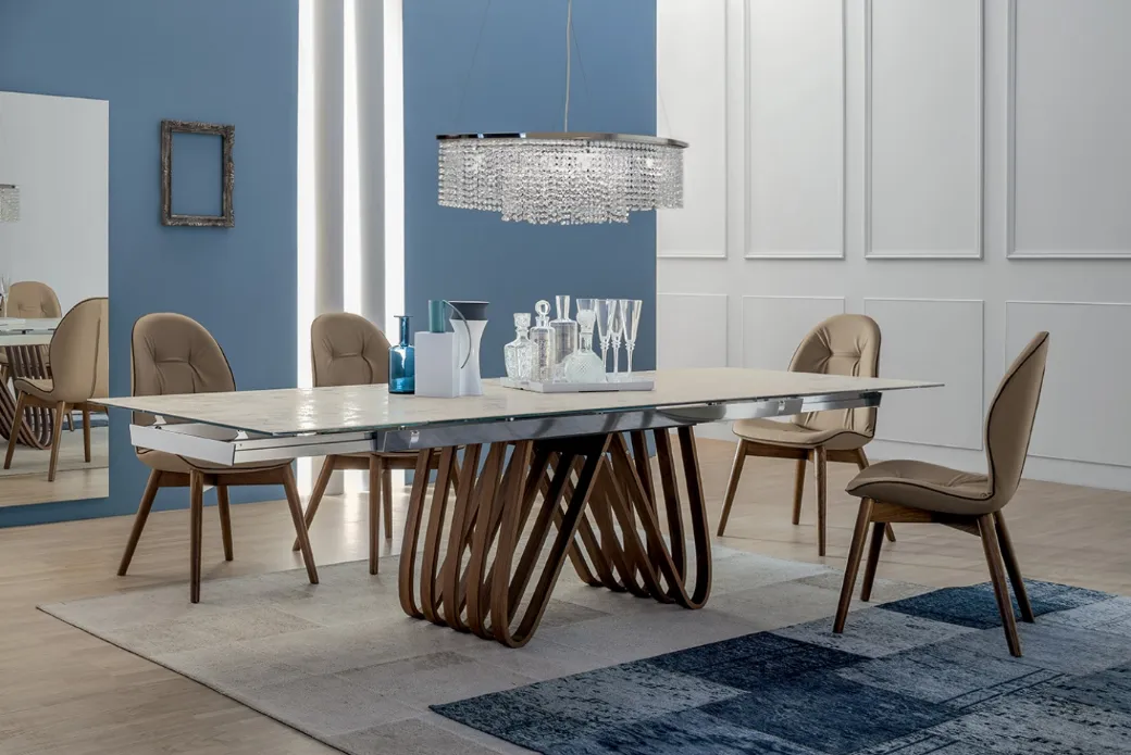Tavolo con Base in Legno e Piano in Vetro