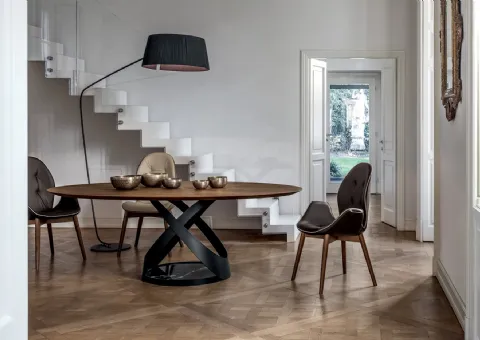 Tavolo in Legno con Base in Marmo e Metallo