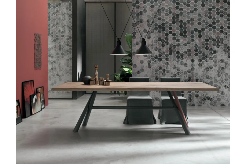 Tavolo in Legno con Gambe in Vetro