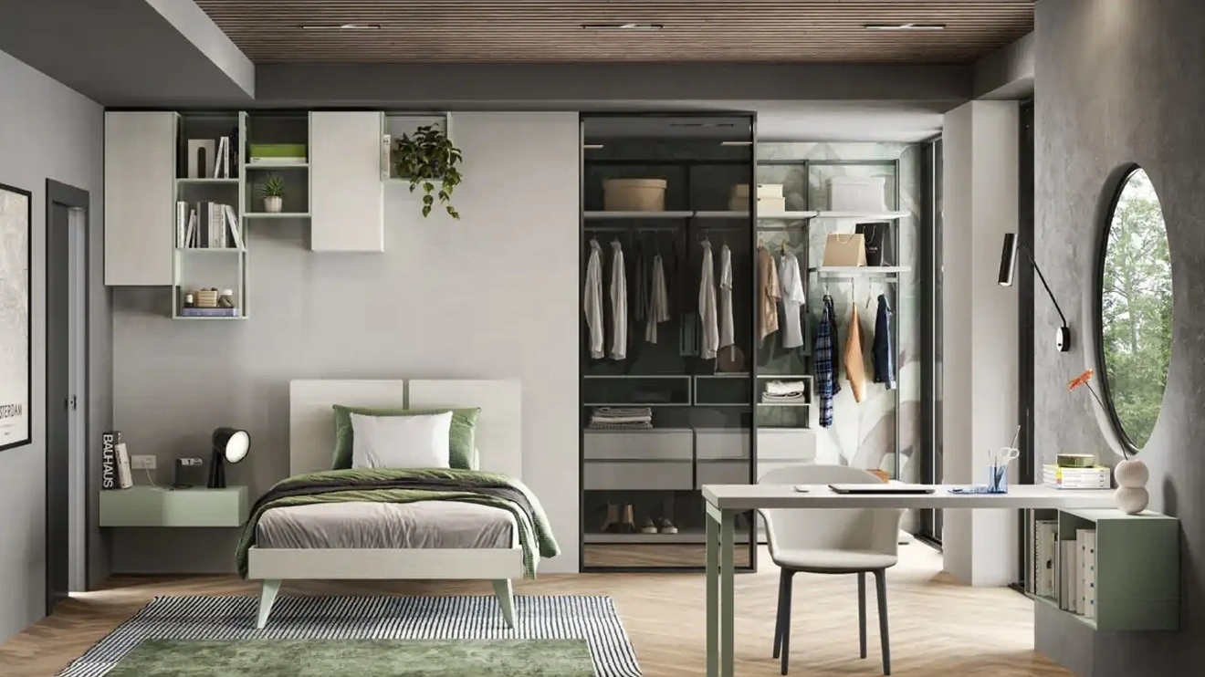 Cameretta per ragazzi con cabina armadio Y112 di Moretti Compact Camerette