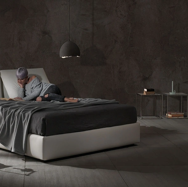 Letto matrimoniale Zoè Tre Ring 28 in vellutino imbottito di Excò