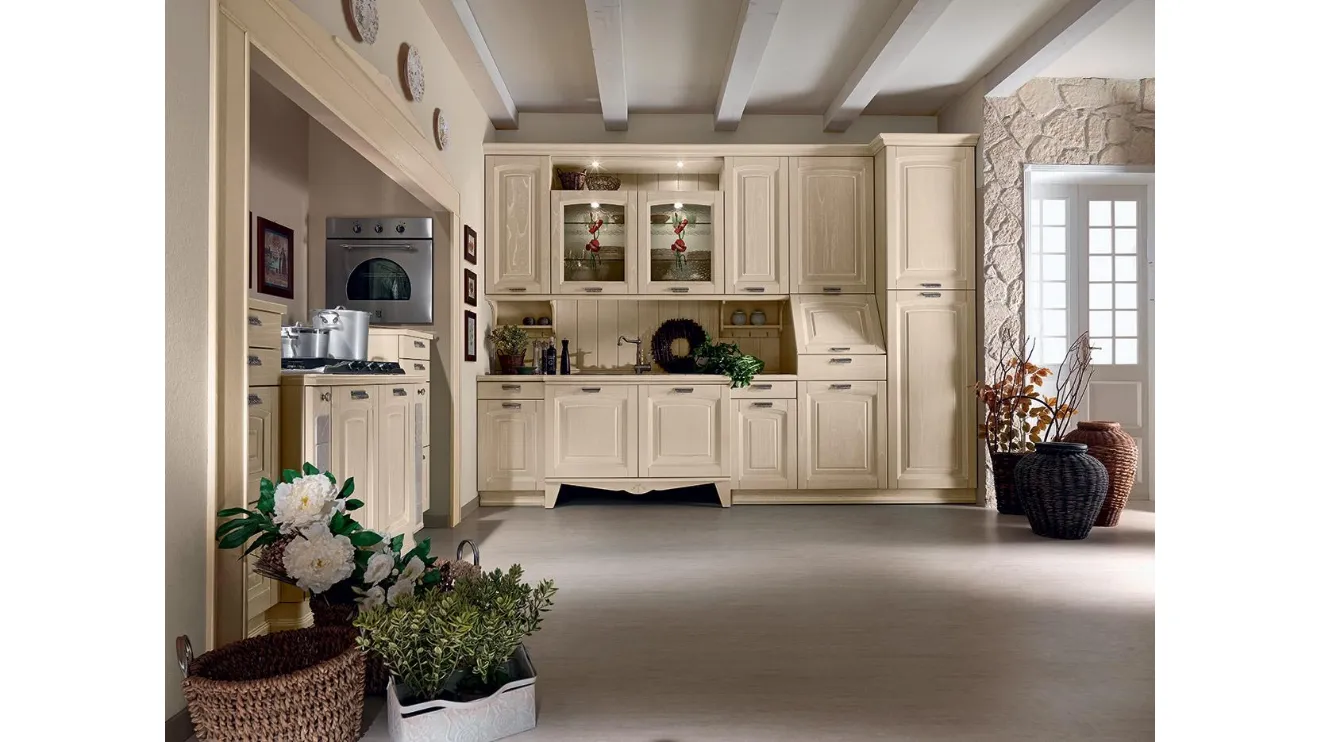 Cucina Classica ad angolo Ducale Classico 07 in legno massello di Noce laccato Panna di Astra