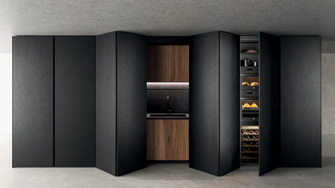 Cucina Design con isola HC-08 Minimal Design 02 in laccato speciale pietra e krekelle di Astra