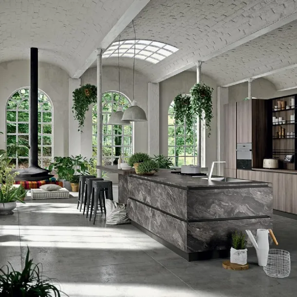 Cucina Design con isola Industrial Kitchen 02 in laminato effetto Marmo di Astra