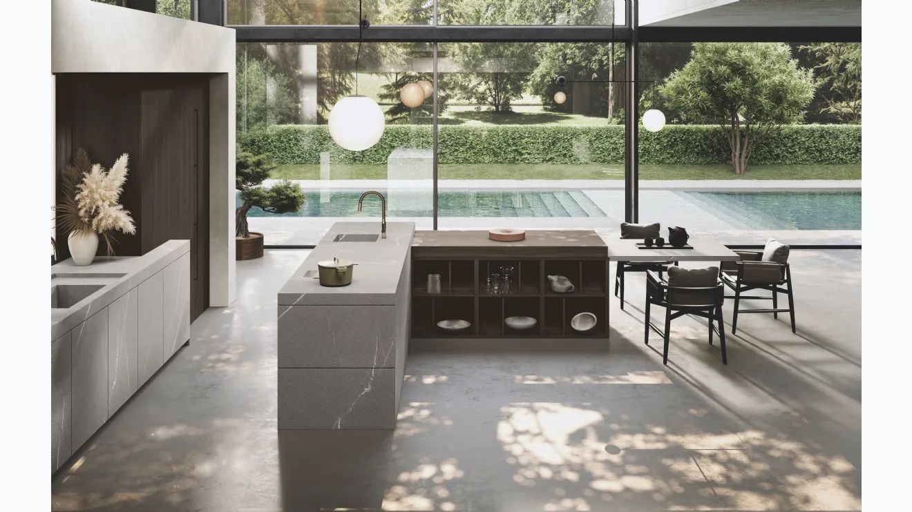 Cucina Design con isola e penisola Bluna Gres di Binova