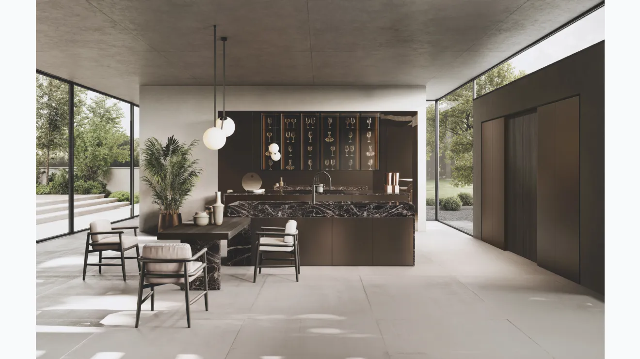 Cucina Design in MDF con isola Bluna Tech Alluminio di Binova