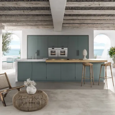Cucina Moderna con isola Anuba in laccato Paxos Grey di Miton