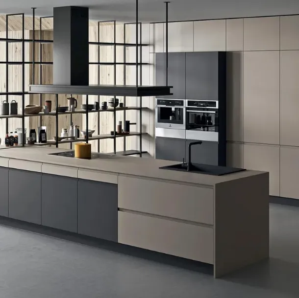 Cucina Moderna con isola Line 01 in laccato opaco di Astra