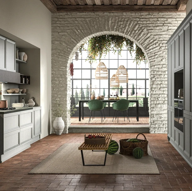 Cucina Moderna Impero Contemporaneo 01 in frassino laccato decapato di Astra