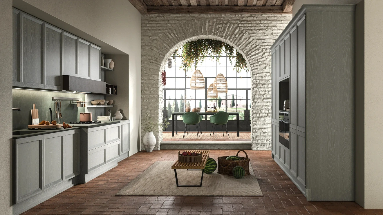 Cucina Moderna Impero Contemporaneo 01 in frassino laccato decapato di Astra