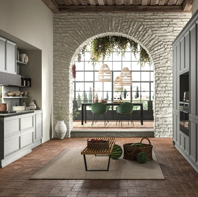 Cucina Moderna Impero Contemporaneo 01 in frassino laccato decapato di Astra