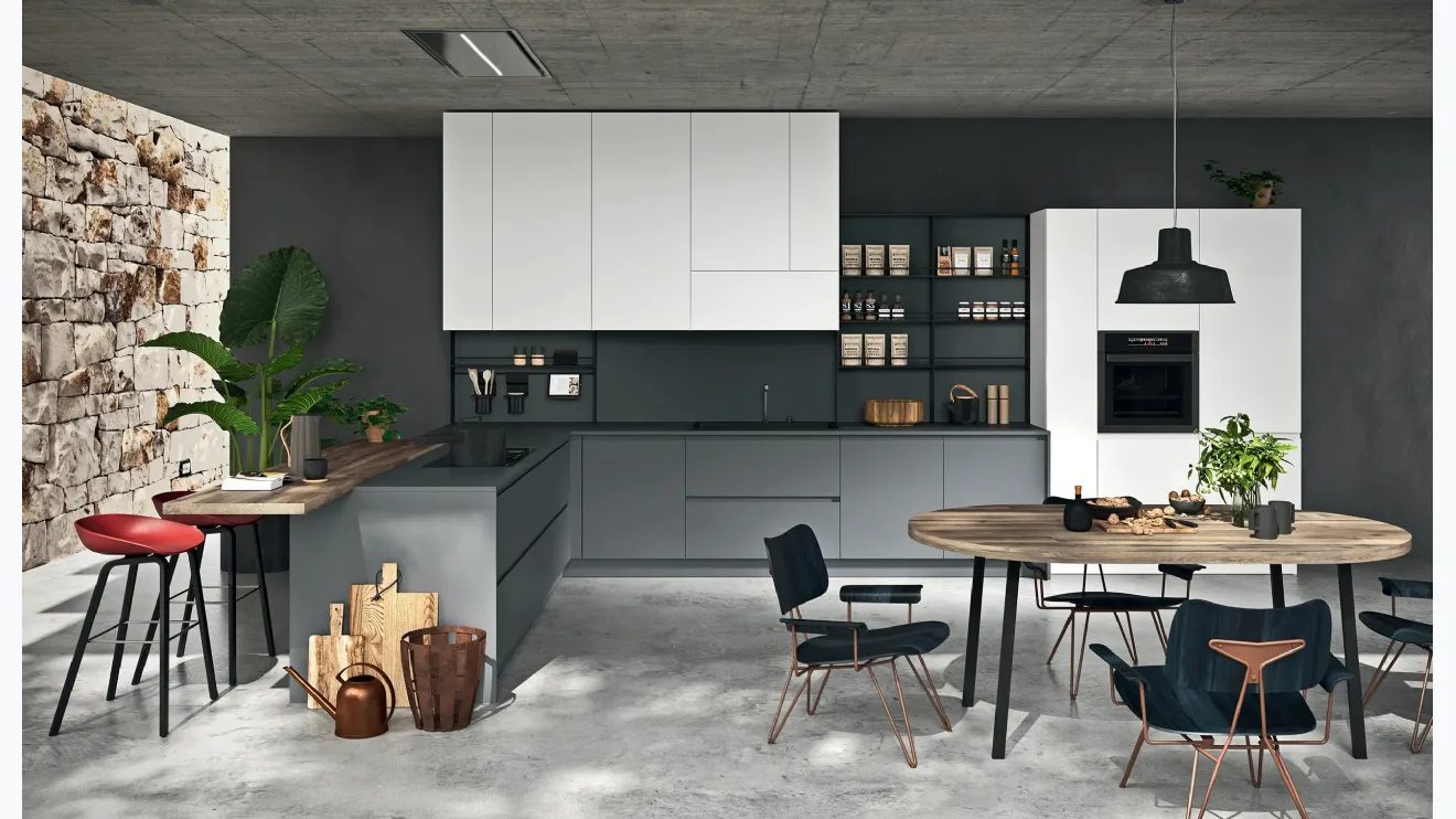 Cucina Moderna con penisola Line Moderno 18 di Astra