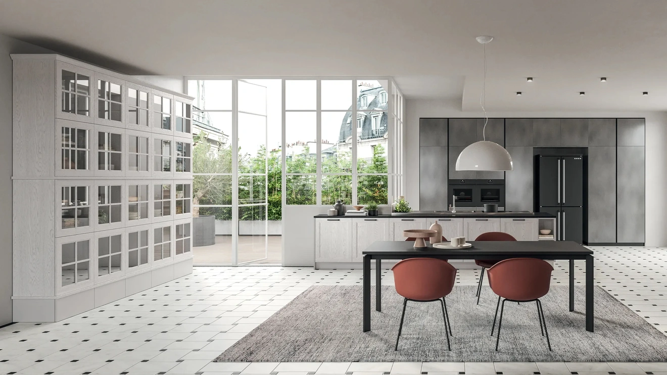 Cucina Moderna con penisola Old Line Elite 04 in legno e laccato metallico di Astra