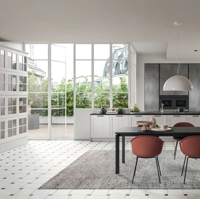 Cucina Moderna con penisola Old Line Elite 04 in legno e laccato metallico di Astra
