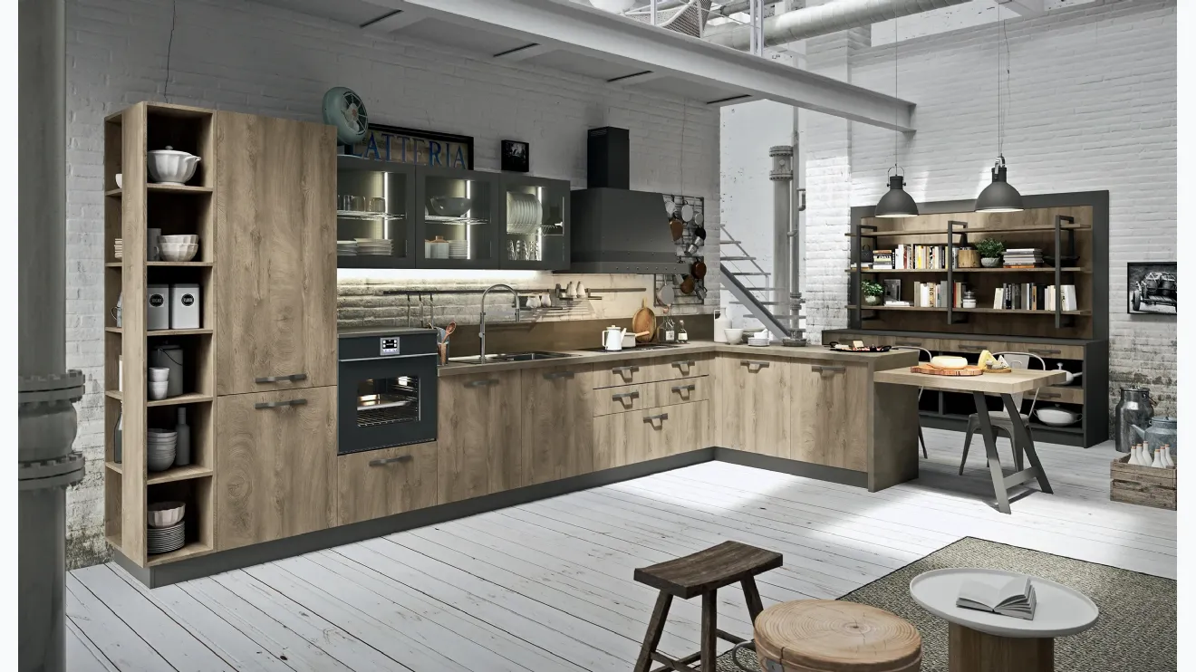 Cucina Moderna con penisola SP-22 Industrial 02 di Astra