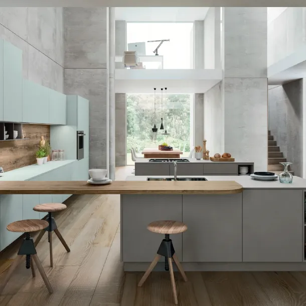 Cucina Moderna con isola e penisola SP-22 Moderno 12 in vetro e laccato di Astra
