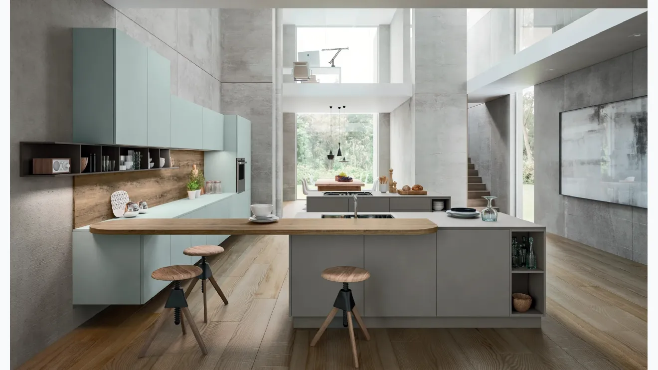 Cucina Moderna con isola e penisola SP-22 Moderno 12 in vetro e laccato di Astra