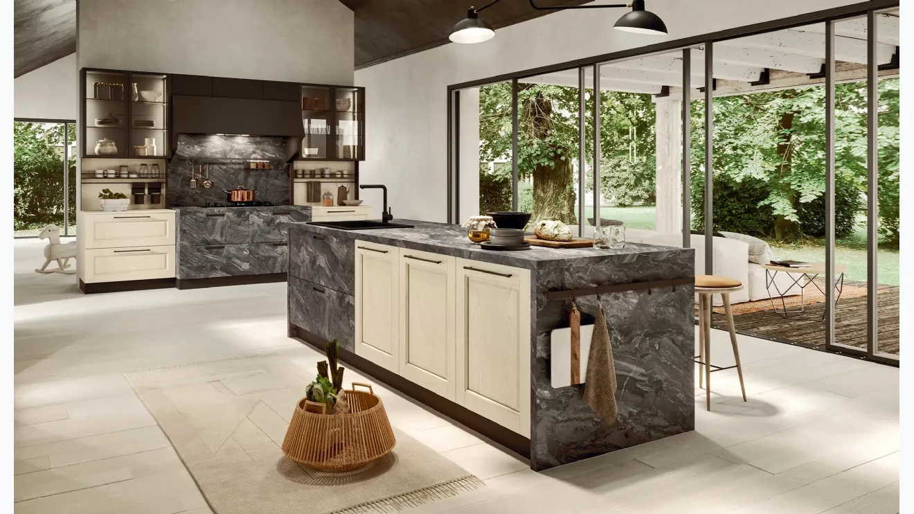 Cucina su misura con isola Aurora Contemporaneo 08 in legno e HPL di Astra
