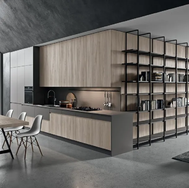 Cucina su misura lineare Line 02 in laminato termostrutturato Nordic e laccato opaco Londra di Astra