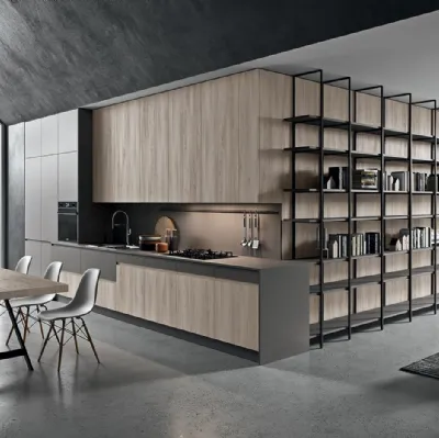 Cucina su misura lineare Line 02 in laminato termostrutturato Nordic e laccato opaco Londra di Astra