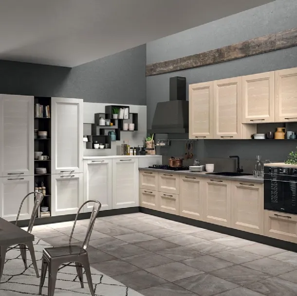 Cucina su misura con penisola Ego 04 in laminato effetto legno di Astra