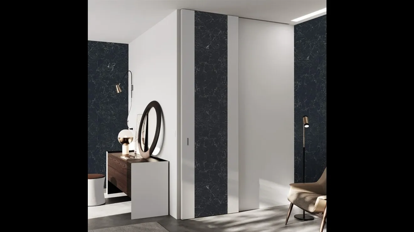 Porta per interni scorrevole Fusion Madeira in laccato con inserto in ceramica di BiHome