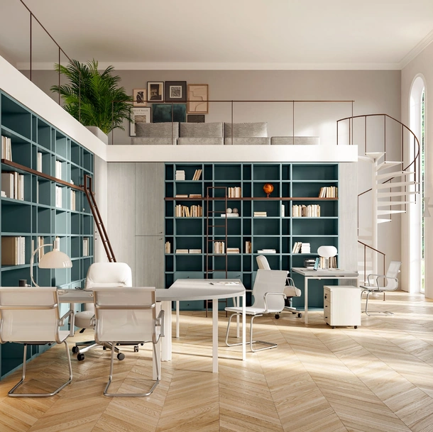 Scrivania Operativa OF109 con libreria angolare di Giessegi