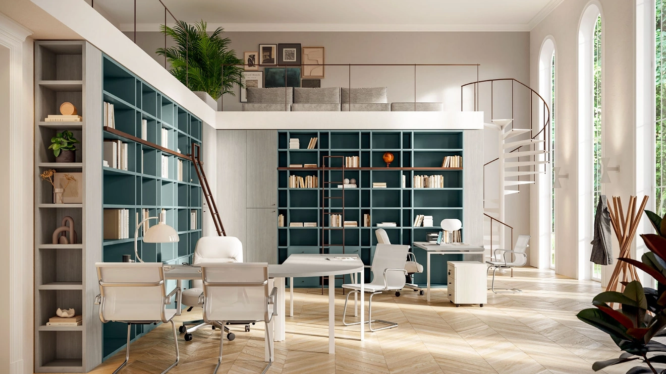 Scrivania Operativa OF109 con libreria angolare di Giessegi