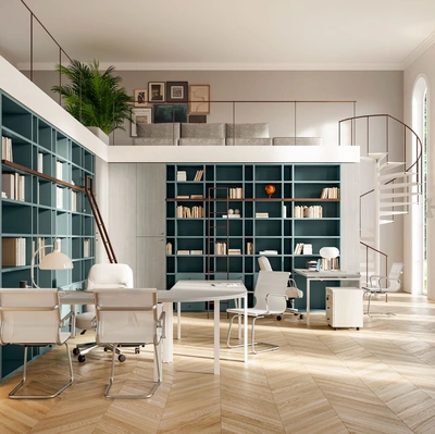 Scrivania Operativa OF109 con libreria angolare di Giessegi